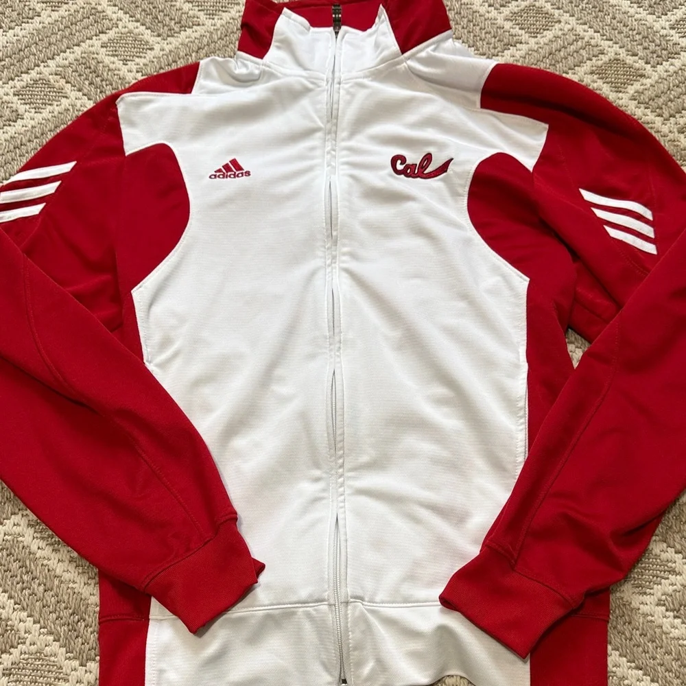 Adidas Red and White Track Jacket with Cal Logo